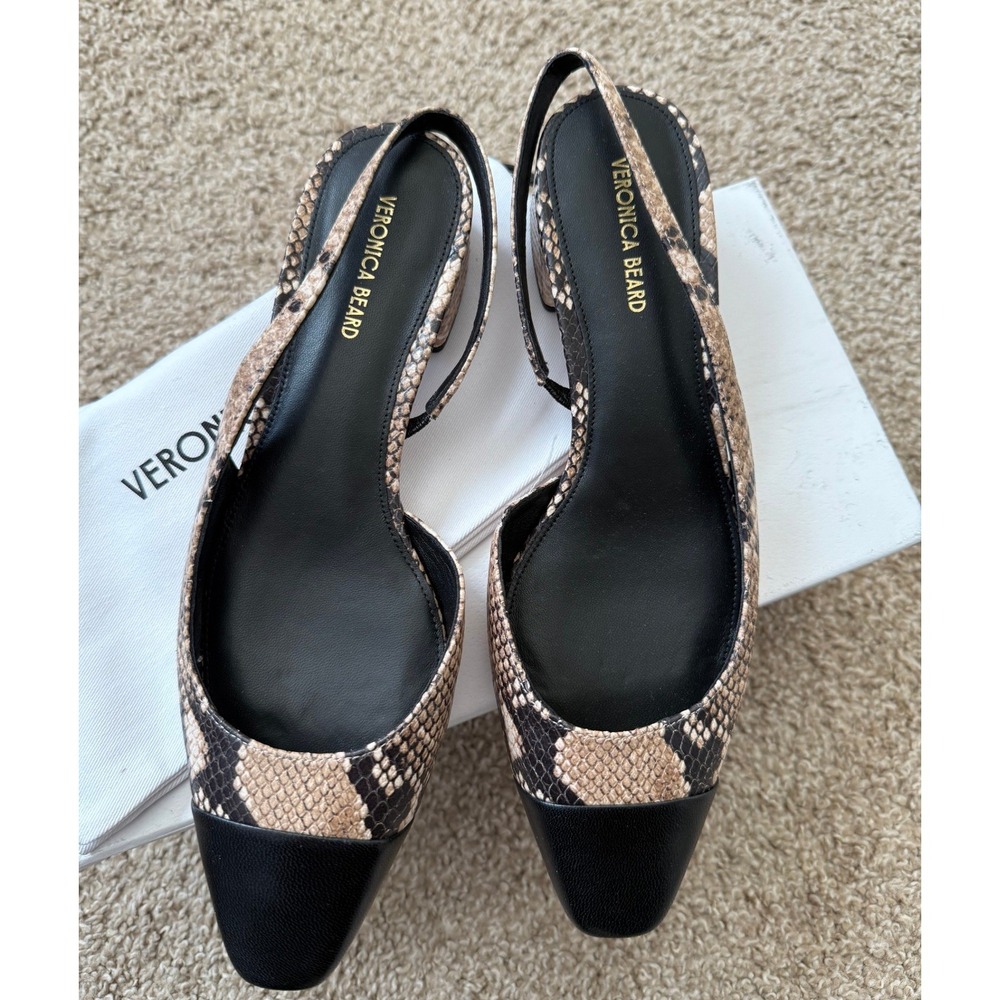 Brand New Veronica Beard Cecile Sling Black Cap Toe Latte Block Heel Shoes Sz 8